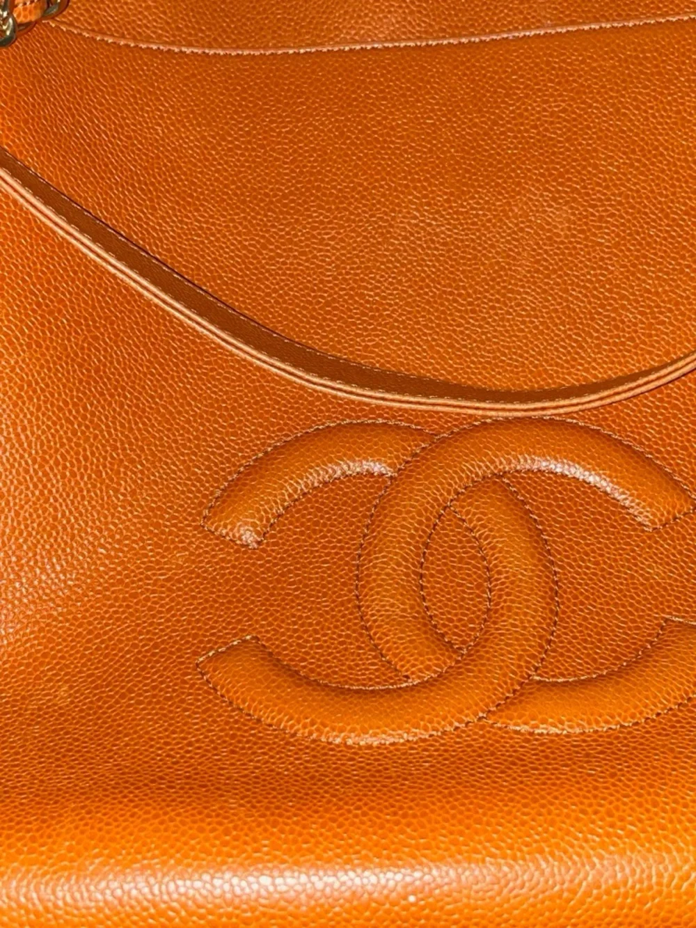 CHANEL Orange Timeless Caviar Tote with Gold Hardware